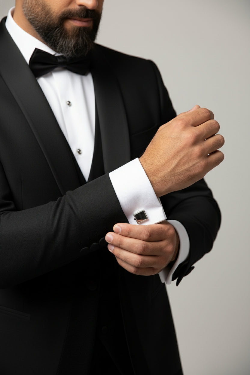Black Satin Lapel Tuxedo With Velvet Detail