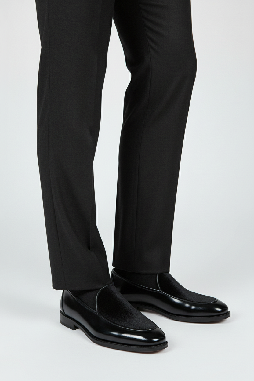 Black Velvet Slip-On Tuxedo Shoes