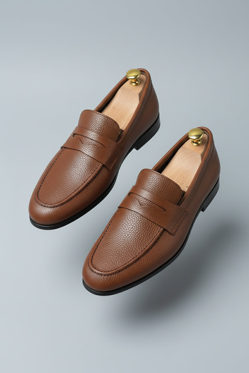 Brown Leather Slip-On Loafers