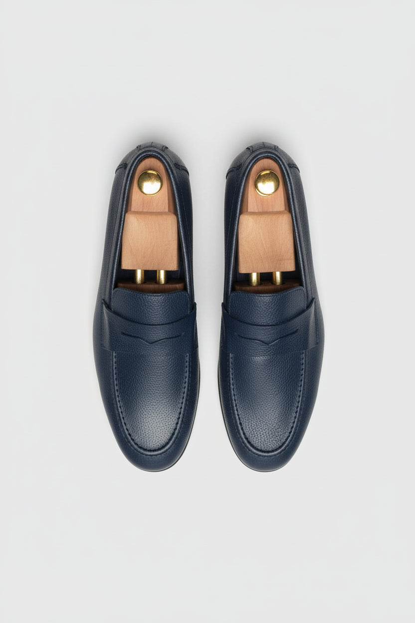 Navy Leather Slip-On Loafers