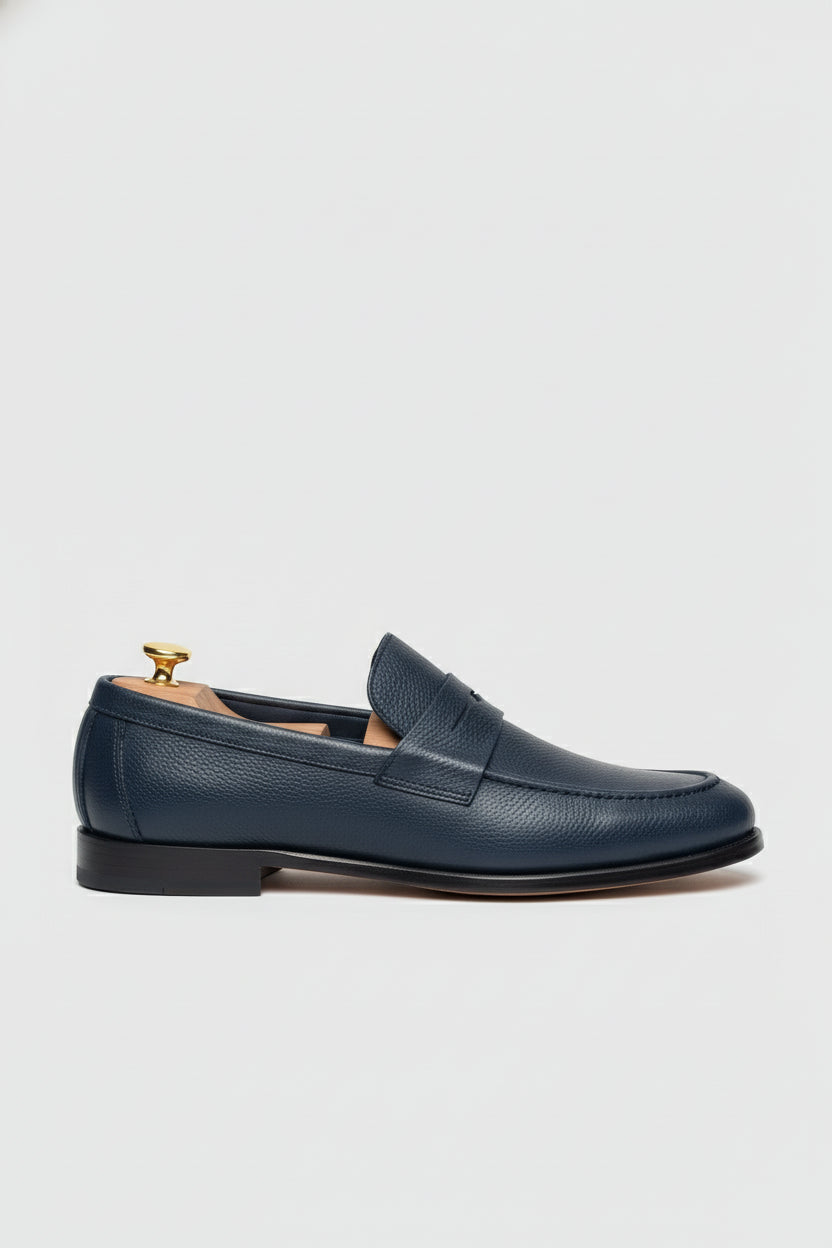 Navy Leather Slip-On Loafers