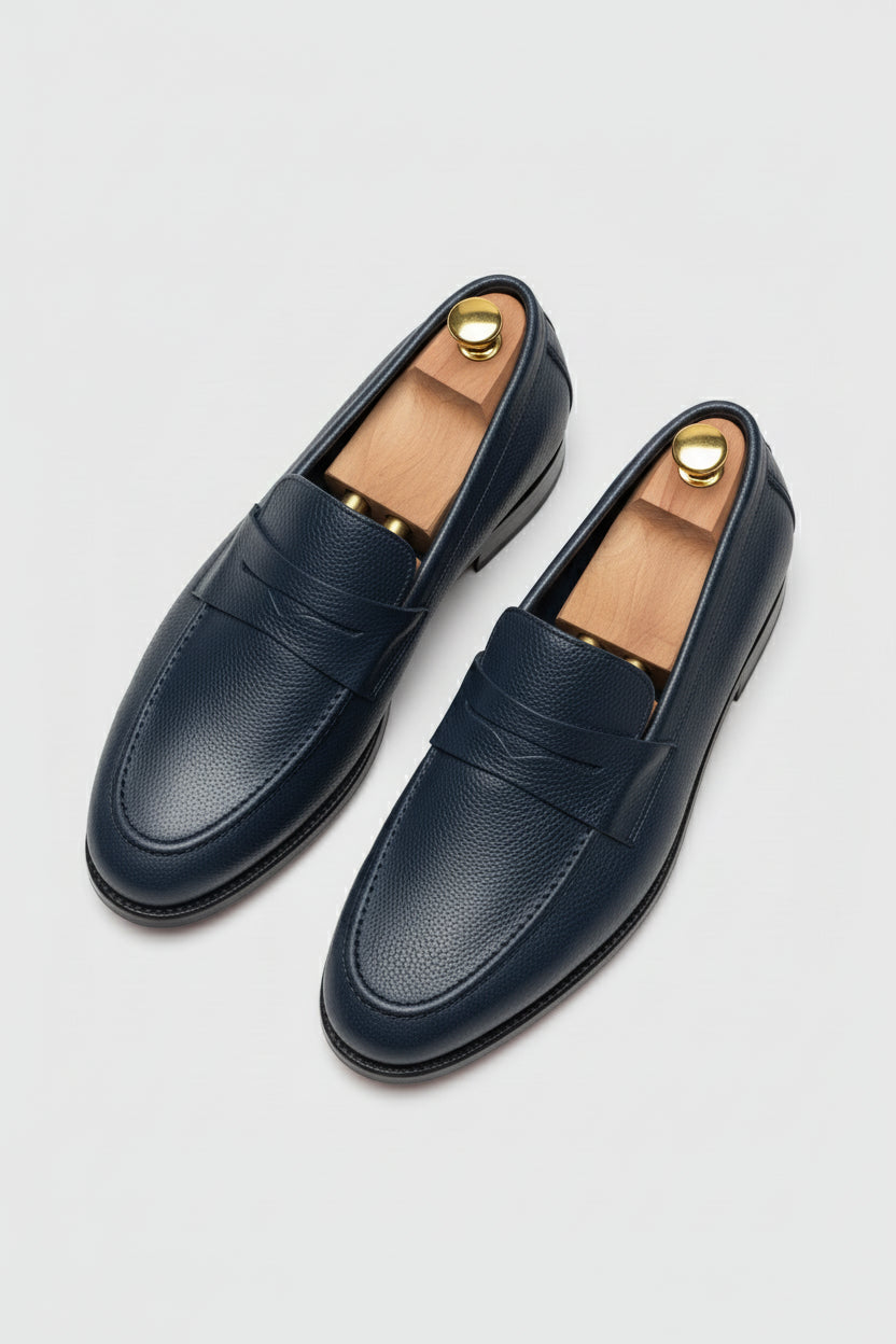 Navy Leather Slip-On Loafers