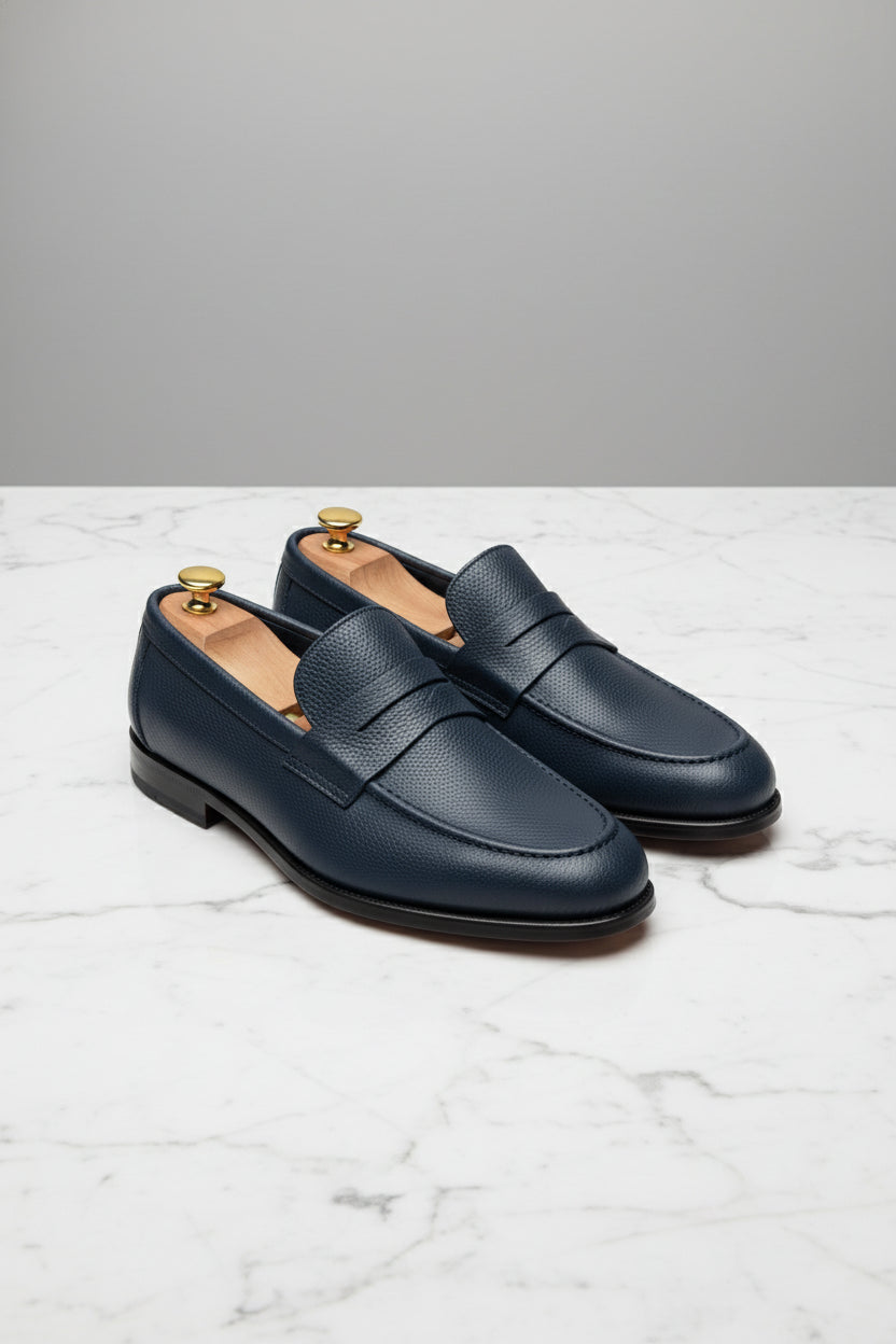 Navy Leather Slip-On Loafers