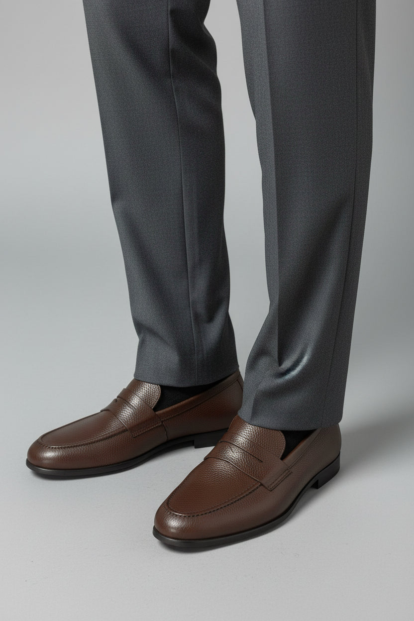 Dark Brown Leather Slip-On Loafers