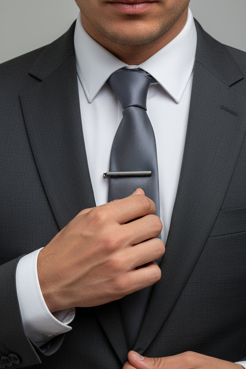 Silver Textured Tie Clip