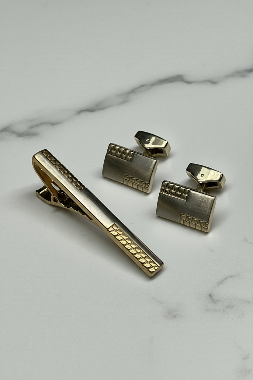Gold Tie Clip and Cufflinks Set