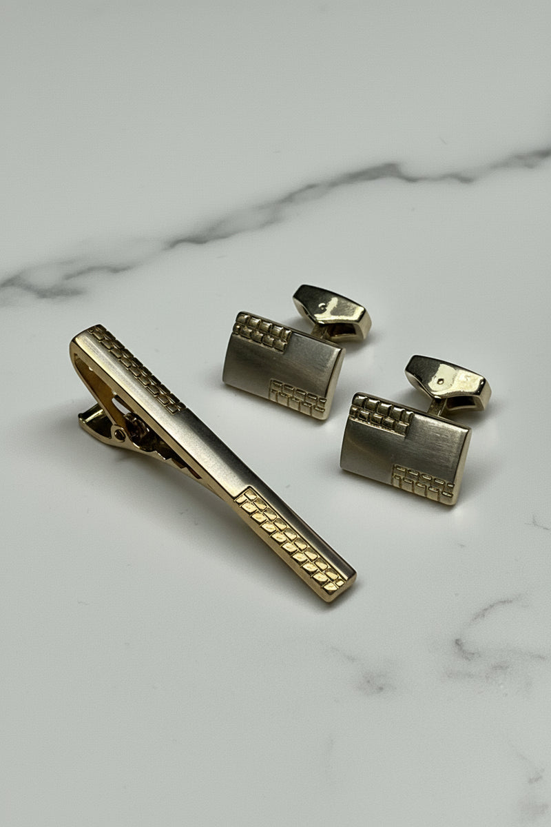 Gold Tie Clip and Cufflinks Set