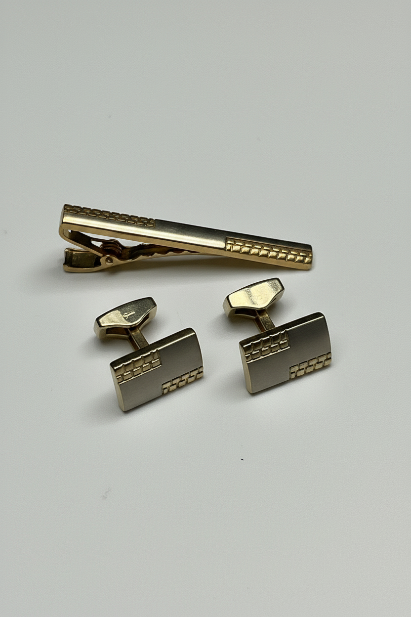 Gold Tie Clip and Cufflinks Set