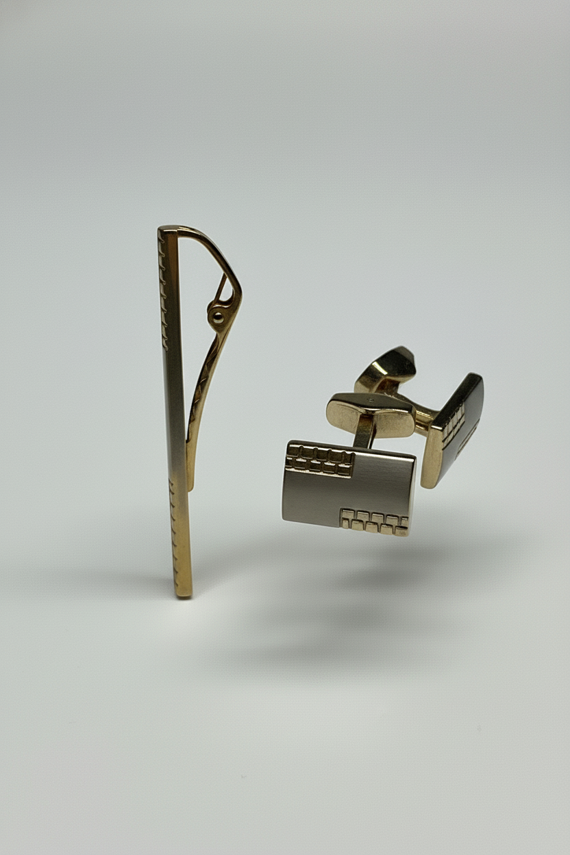 Gold Tie Clip and Cufflinks Set