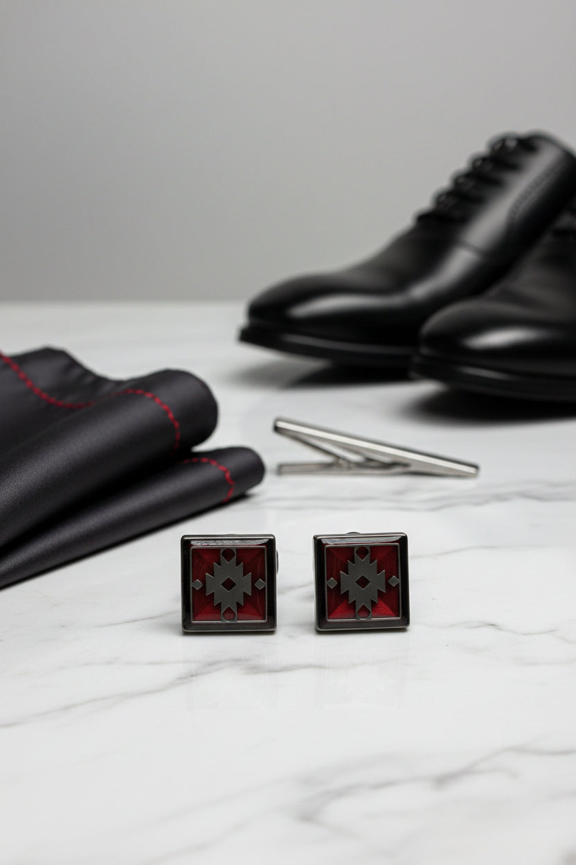 Red Enamel Square Cufflinks