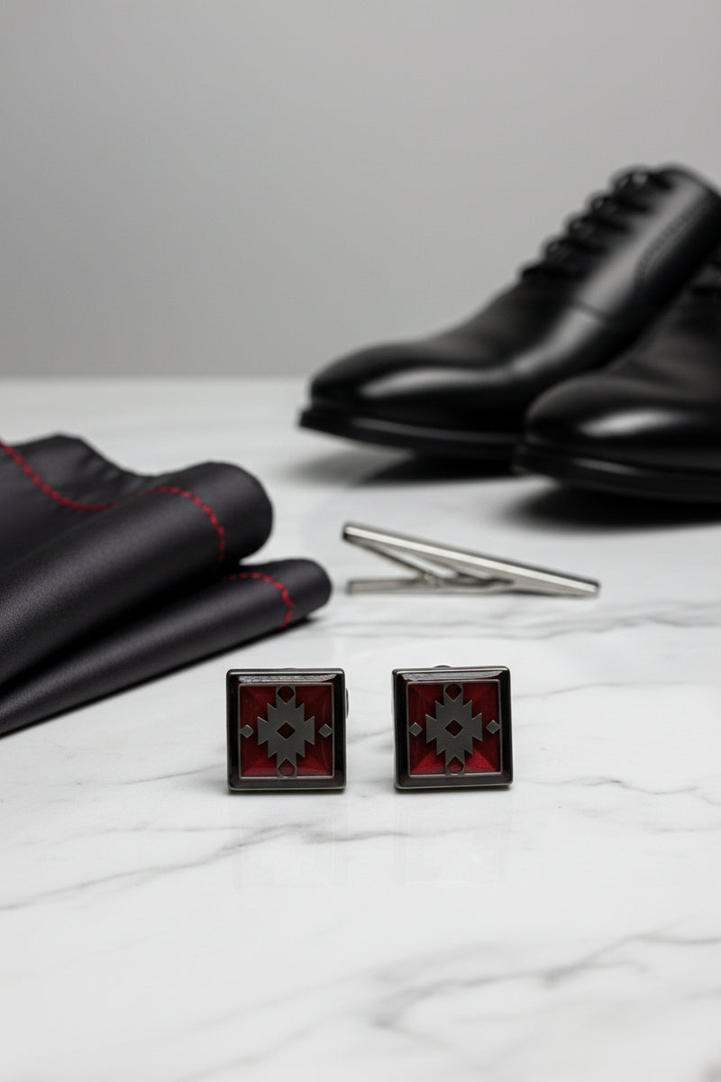 Red Enamel Square Cufflinks