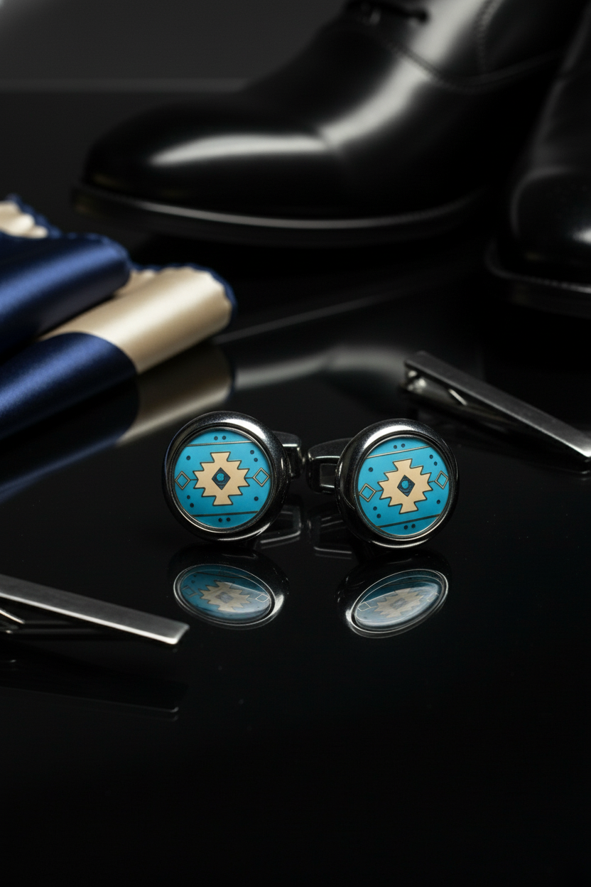 Silver and Blue Enamel Cufflinks