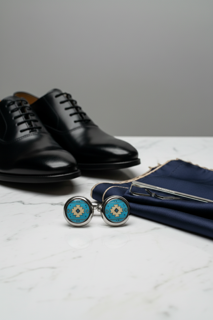 Silver and Blue Enamel Cufflinks