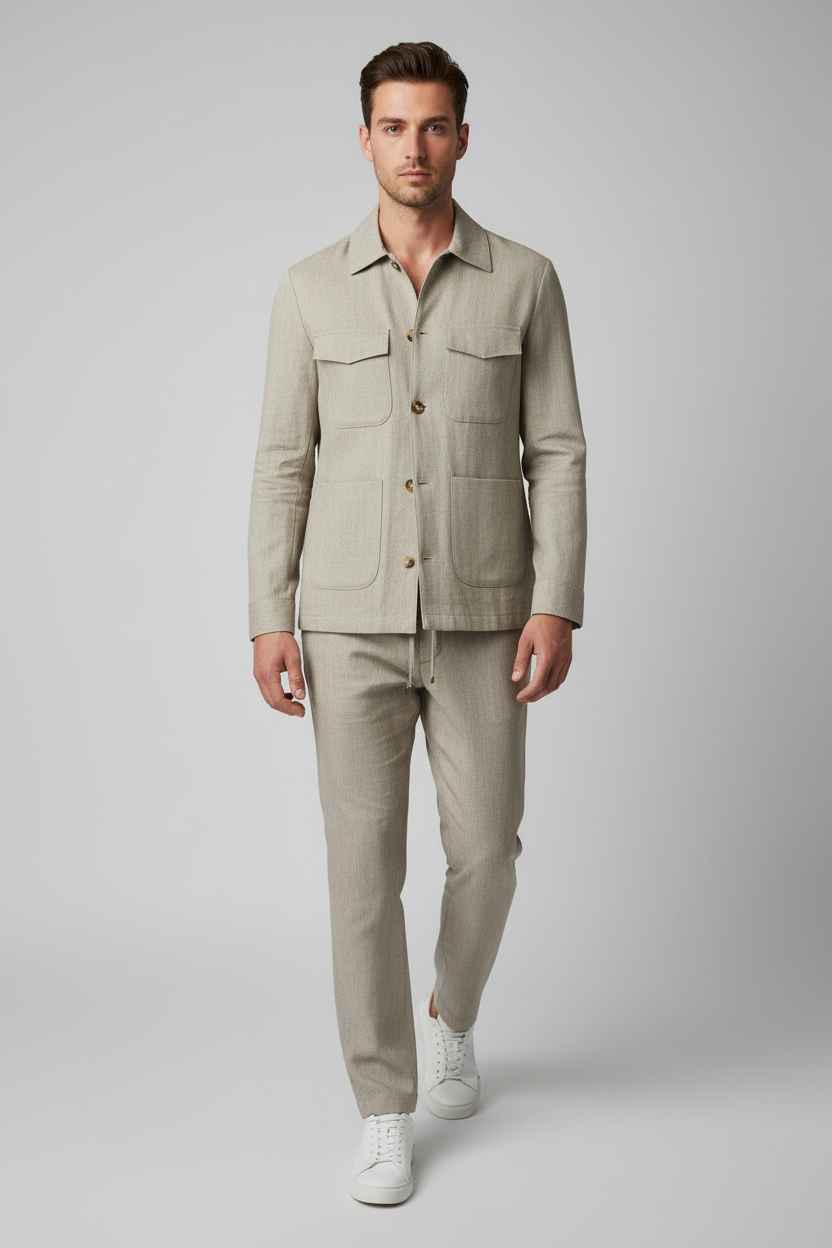 Beige Safari Linen Suit