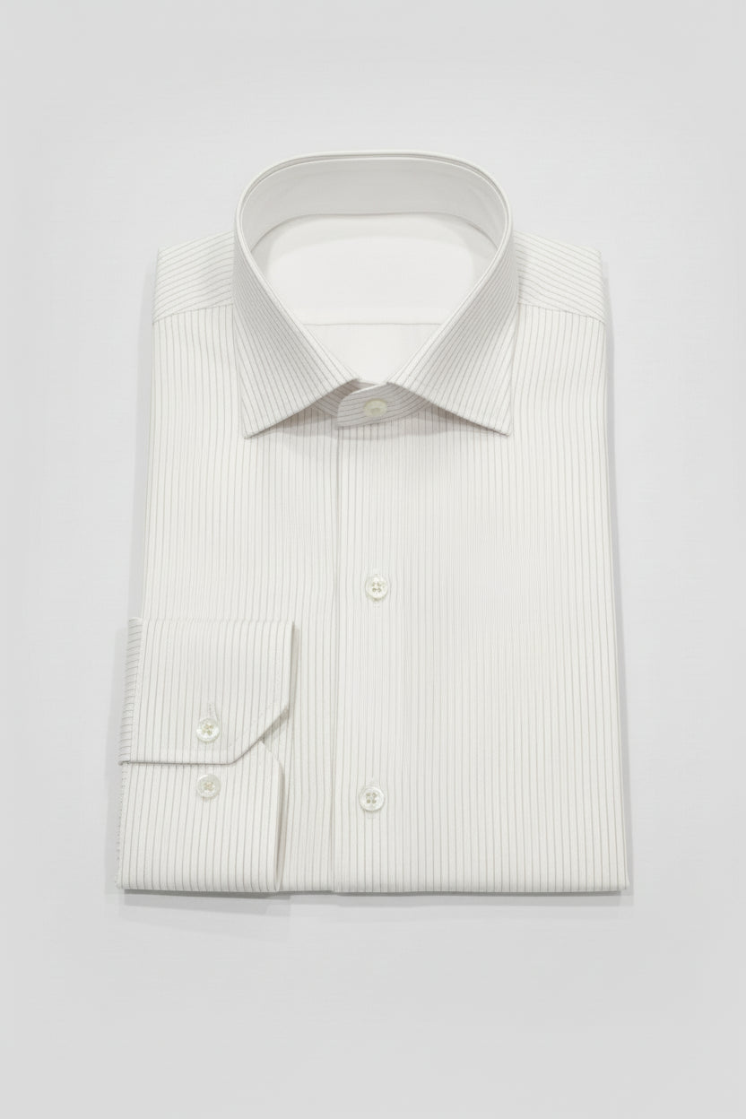 White striped slim fit dress shirt made of elegant cotton fabric.