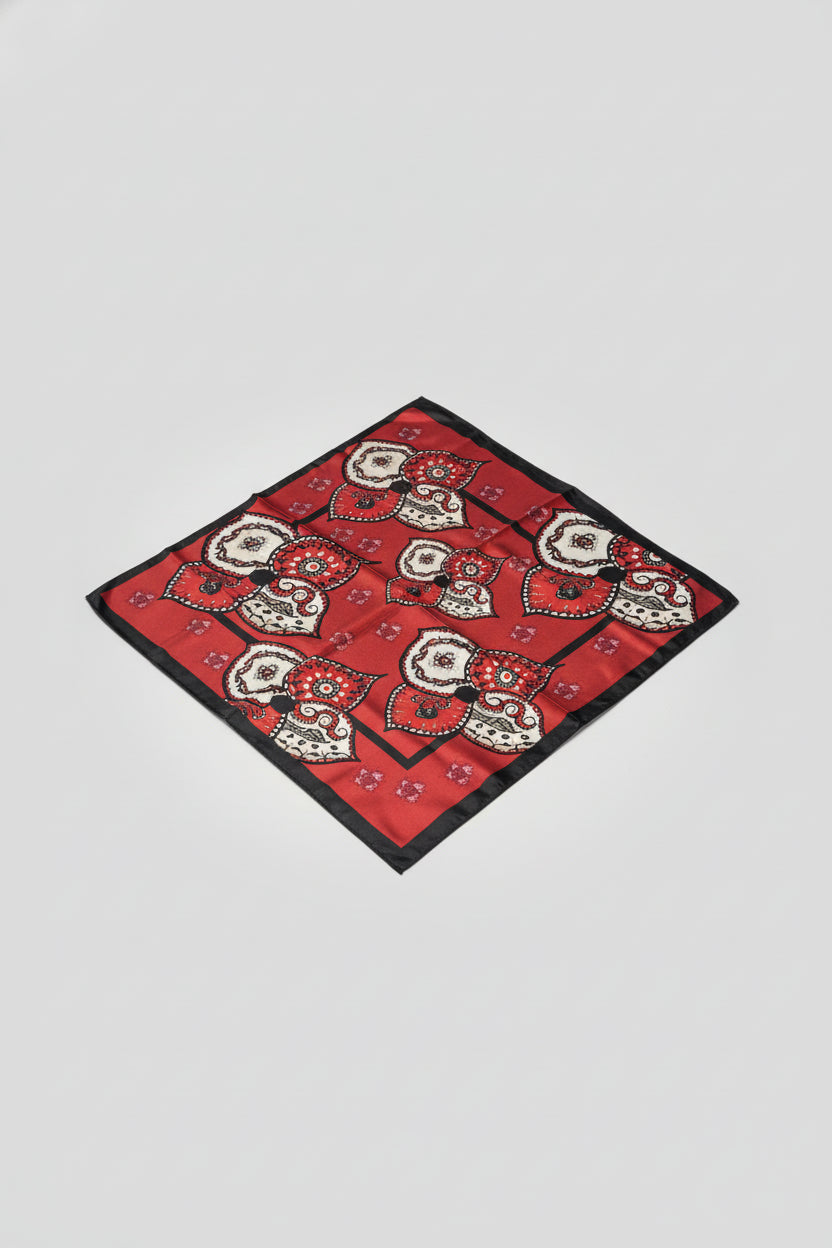 Red Silk Ascot Tie with Floral Design