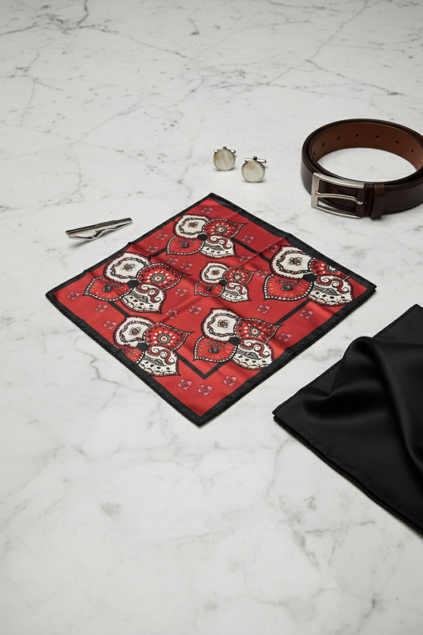 Red Silk Ascot Tie with Floral Design