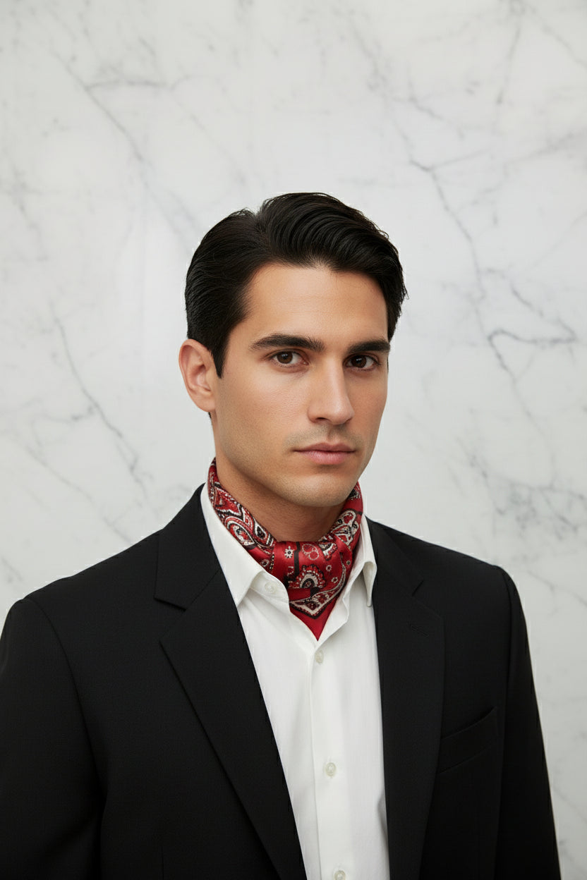 Red Silk Ascot Tie with Floral Design