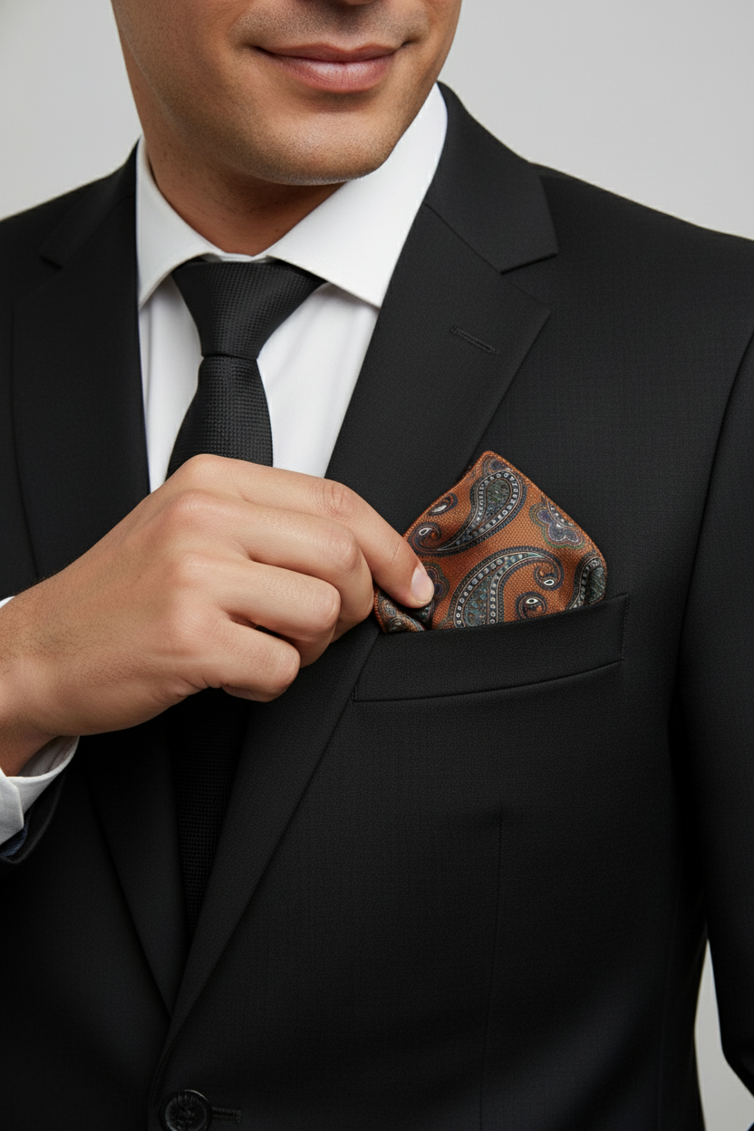 Orange Paisley Pocket Square