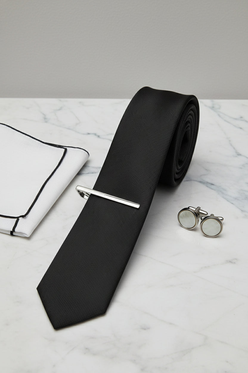 Black Textured Silk Tie