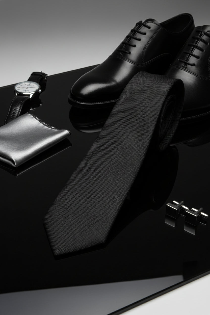 Black Textured Silk Tie