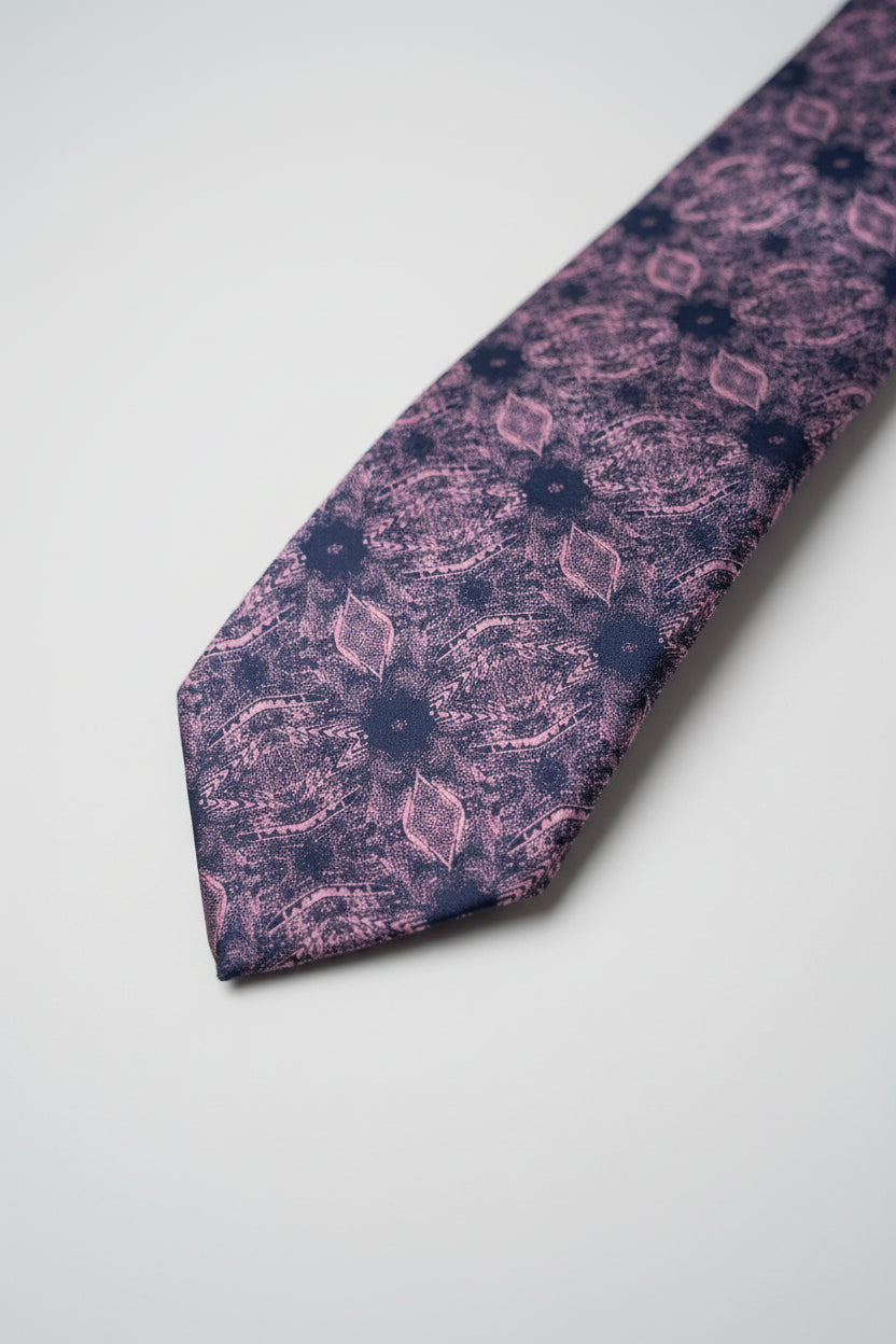 Navy floral pattern silk tie with elegant design for formal and business wear