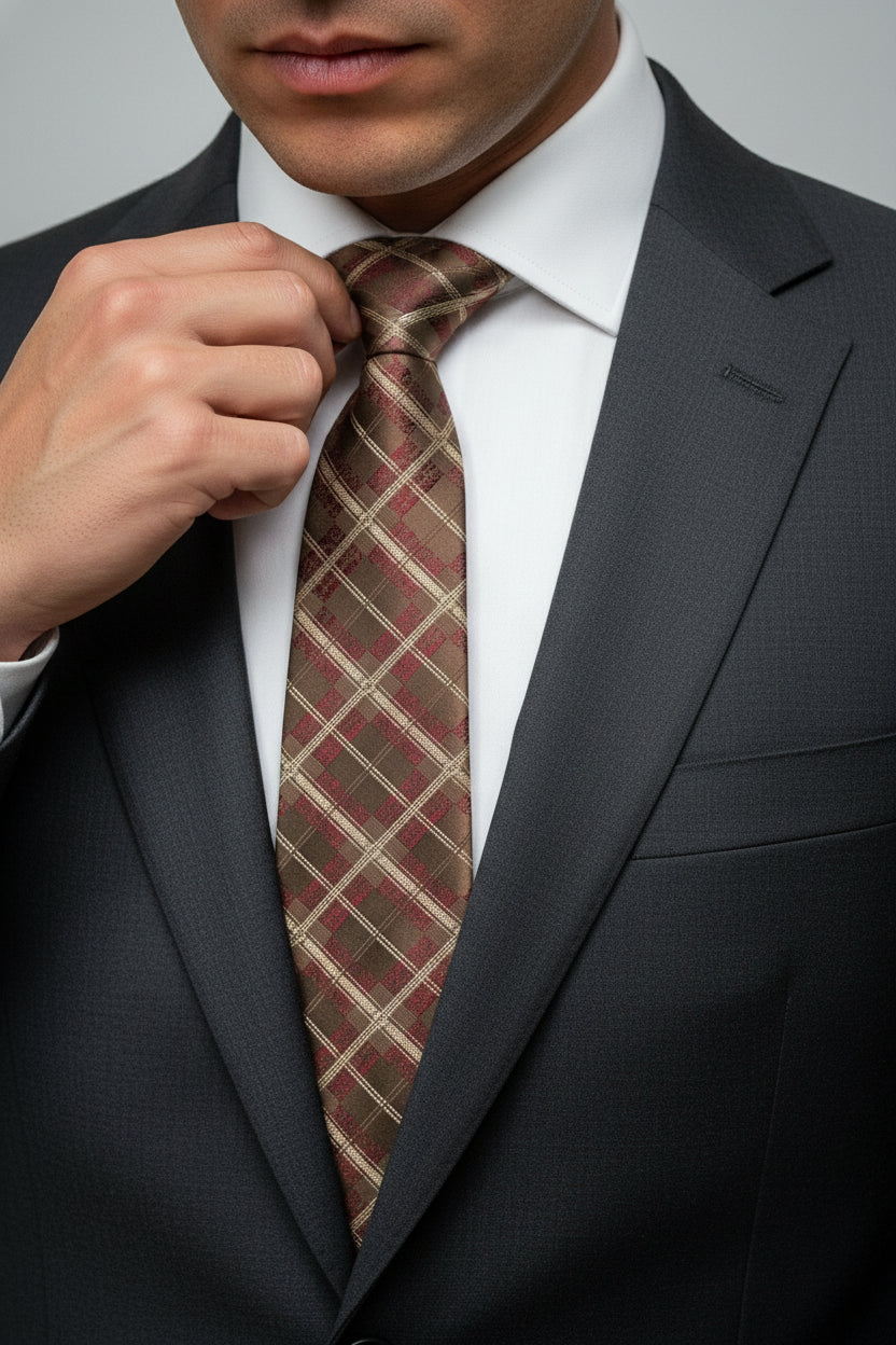 Brown Plaid Silk Tie