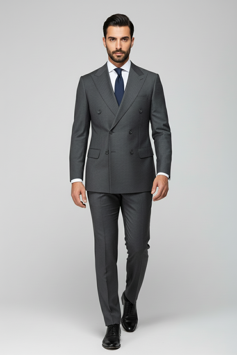 Charcoal Pinstripe Double-Breasted Suit