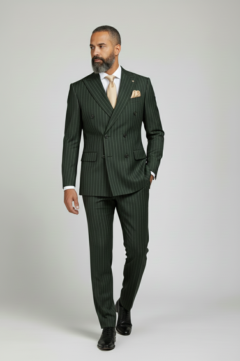 Dark Green Pinstripe Double-Breasted Suit