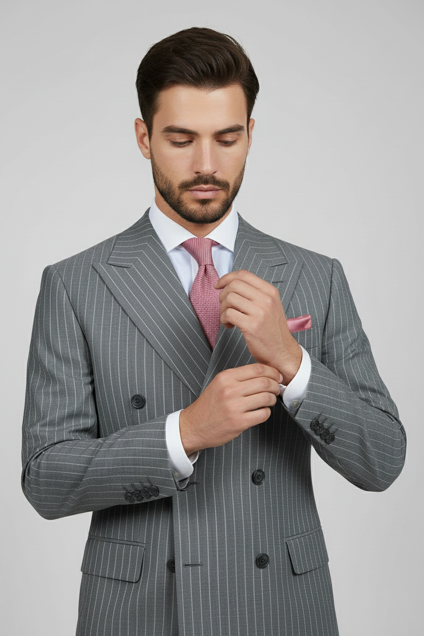 Gray Pinstripe Double-Breasted Suit