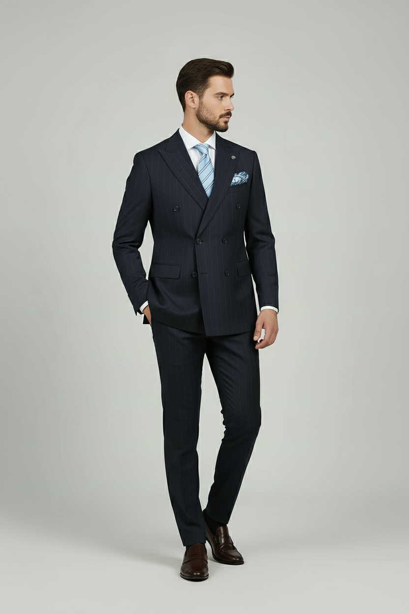 Navy Pinstripe Double-Breasted Suit