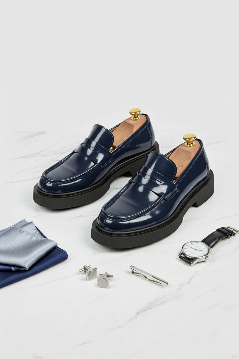 Navy Patent Leather Loafers