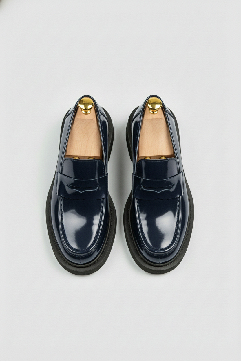 Navy Patent Leather Loafers
