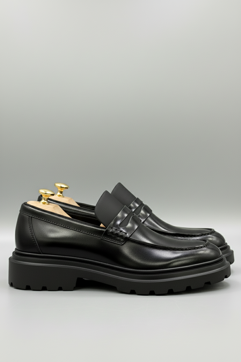 Black Leather Chunky Loafers