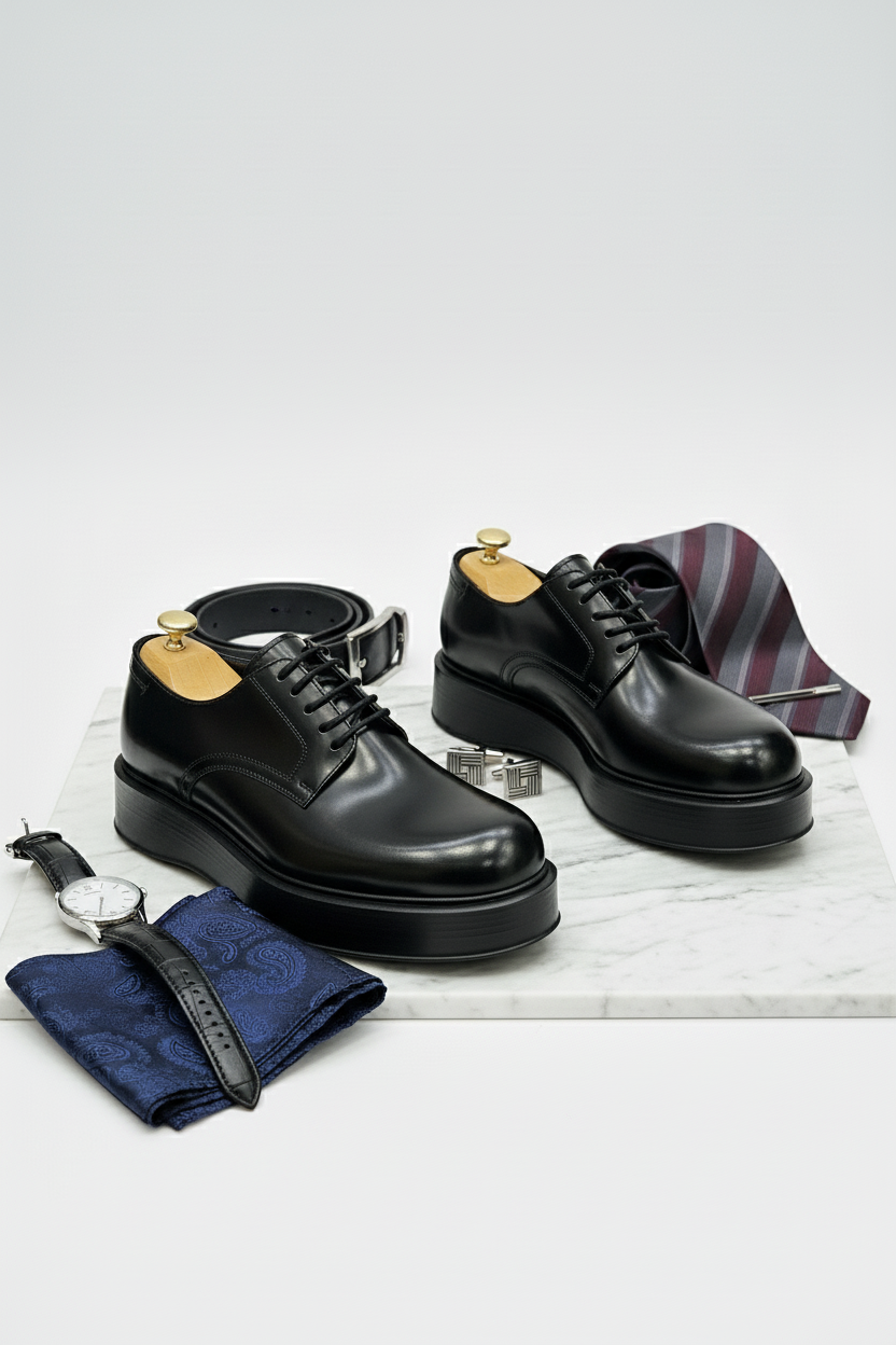 Black Leather Derby Shoes