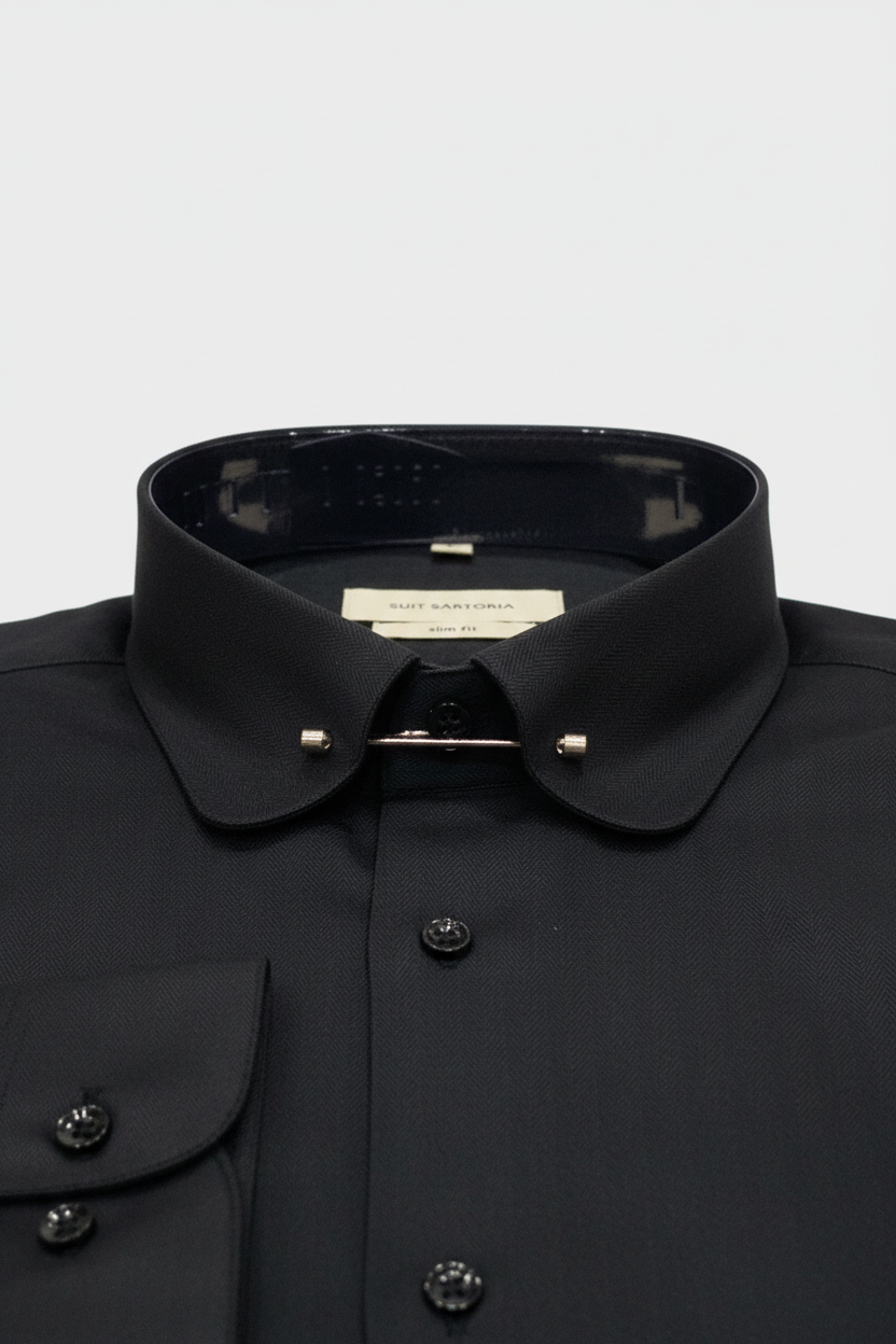 dress shirt with collar bar Brown Pin Collar Paired with French cuffs Men's Collar Bar Shirt and