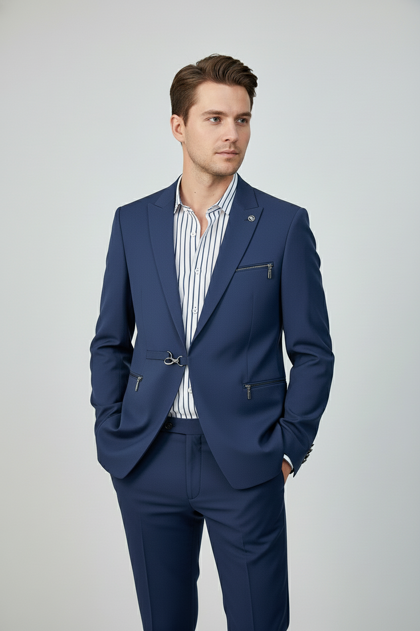 Navy Zip-Detail Suit