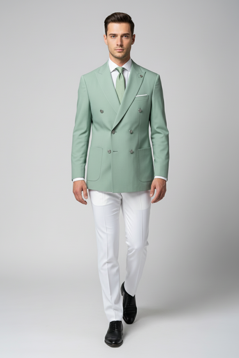 Sage Green & White Combination Suit
