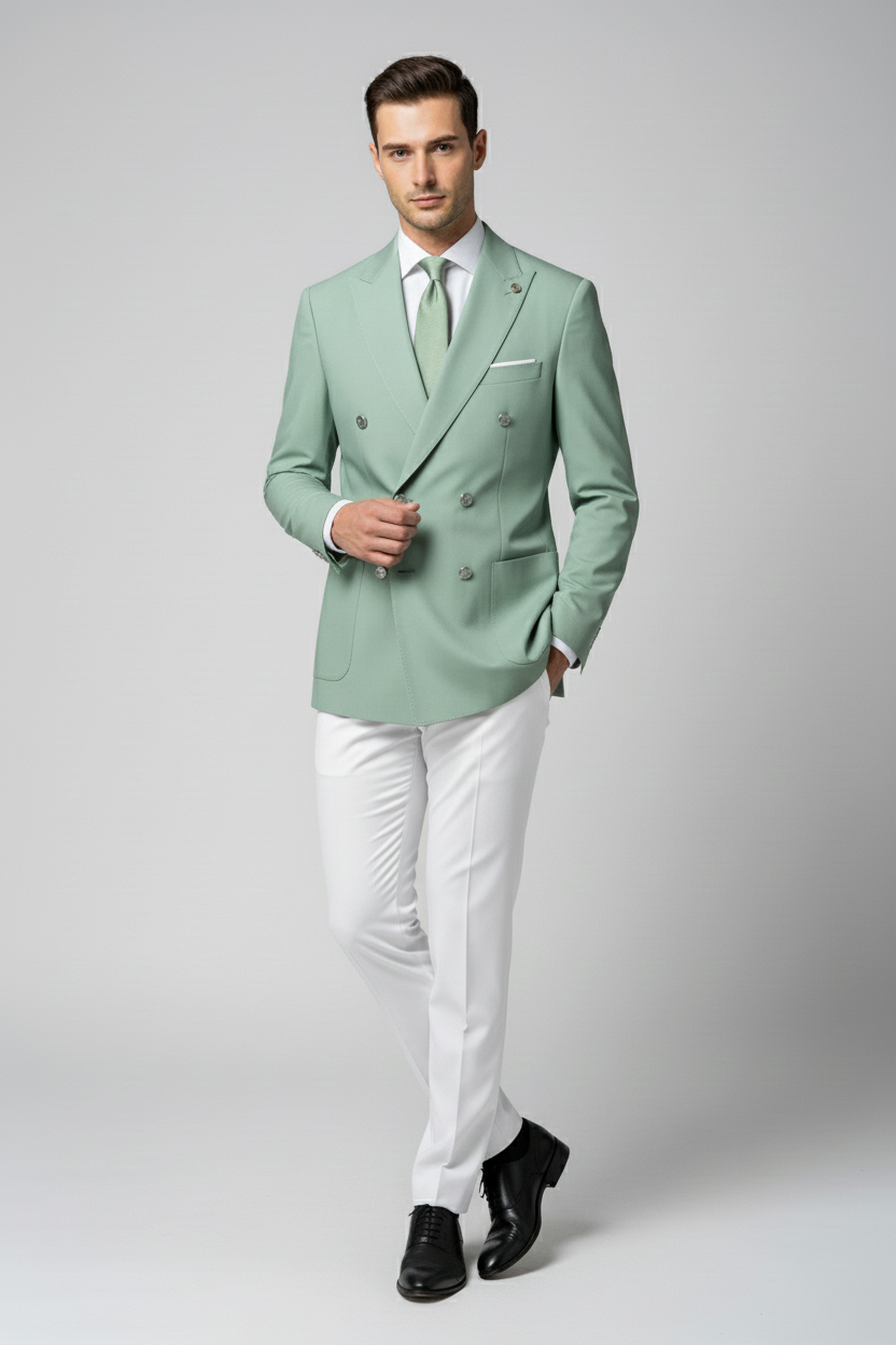 Sage Green & White Combination Suit