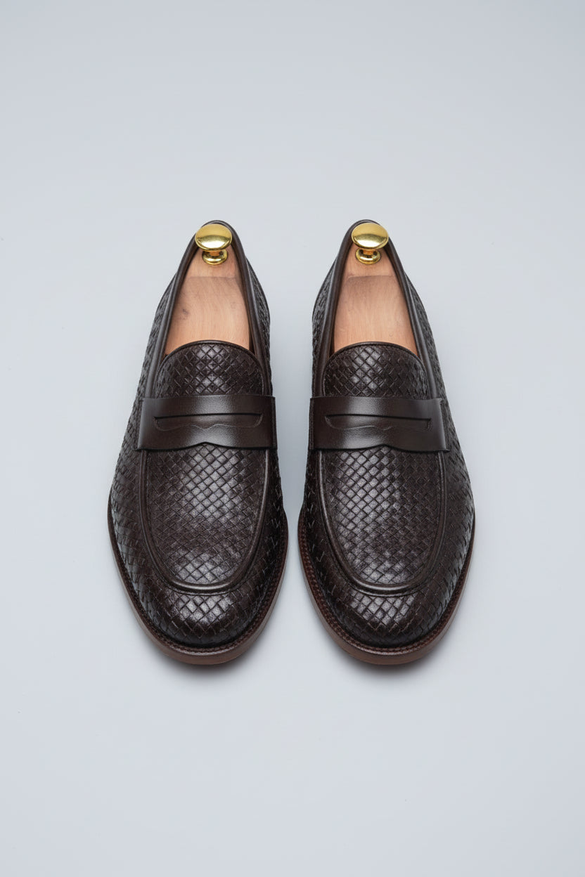 Dark Brown Woven Leather Loafers