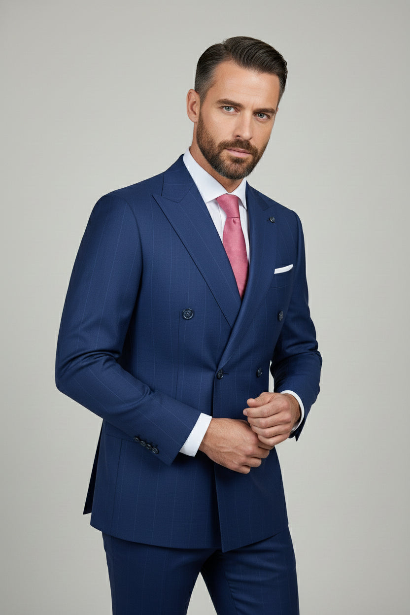 Royal Blue Pinstripe Double-Breasted Suit