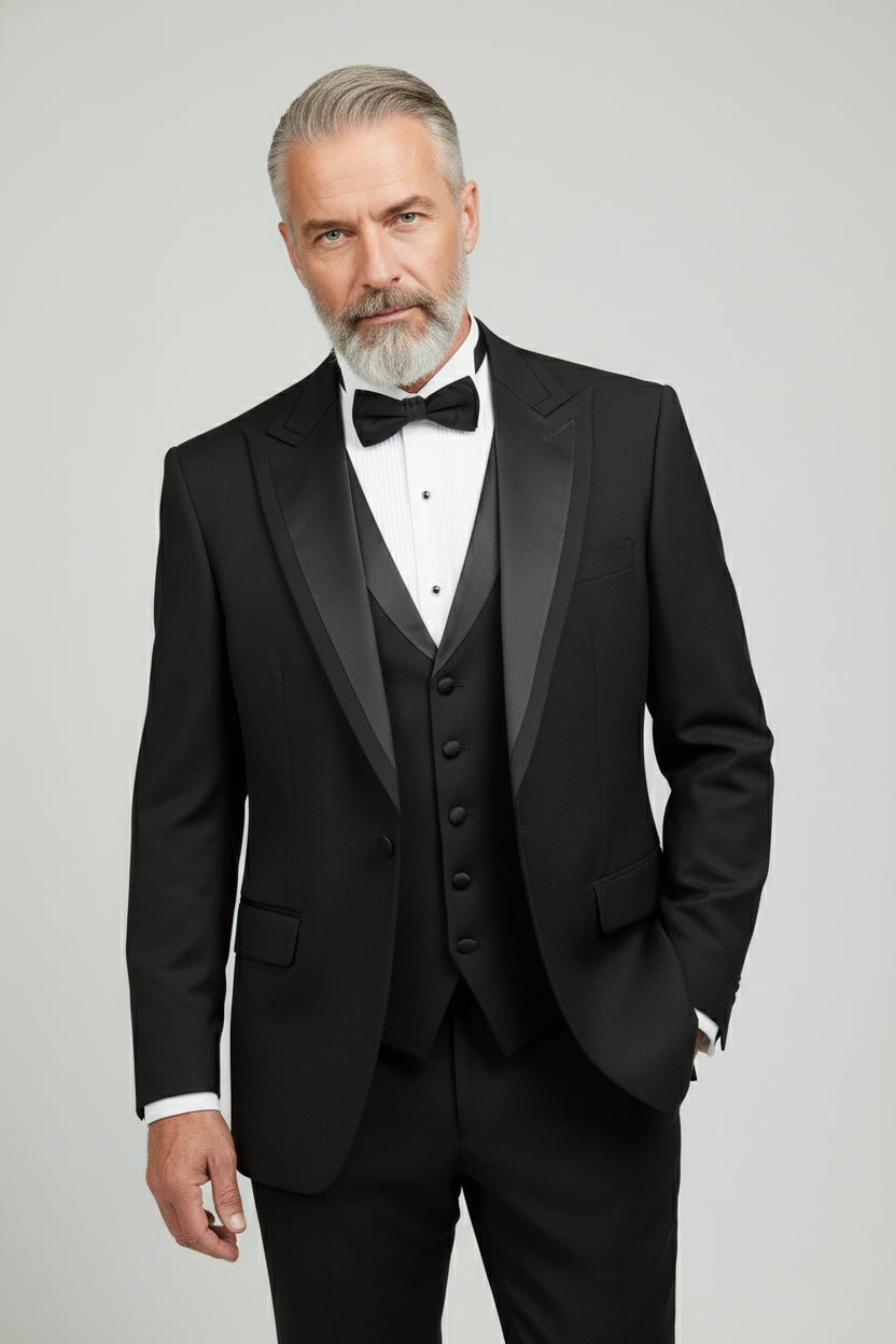 Classic Black Satin Lapel Tuxedo