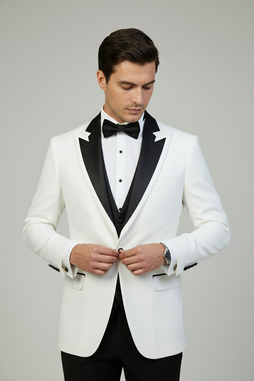 White Tuxedo with Black Satin Lapel