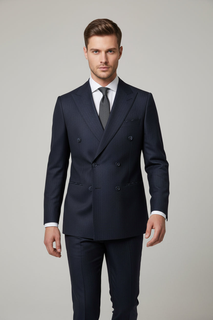 Midnight Blue Pinstriped Double-Breasted Suit