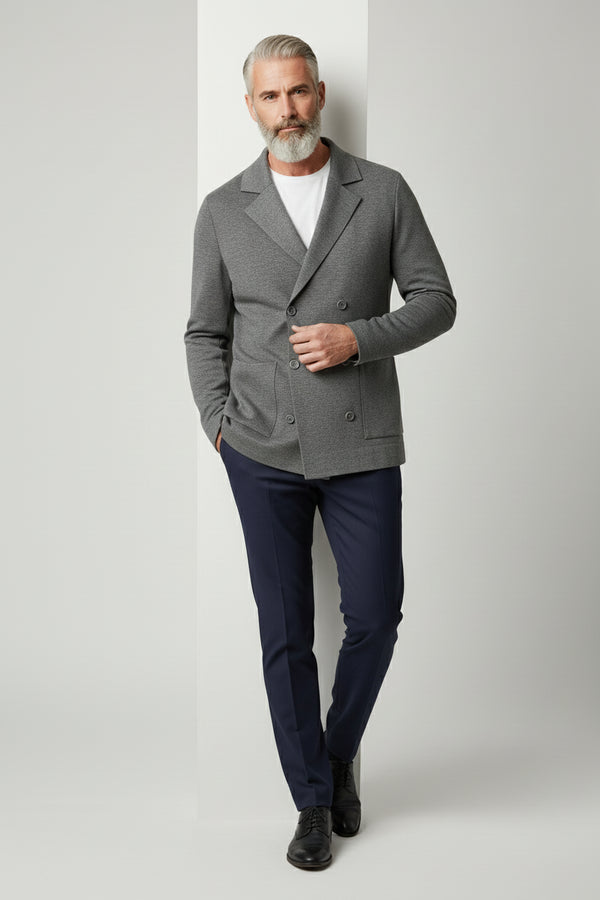 Grey Double-Breasted Knit Jacket