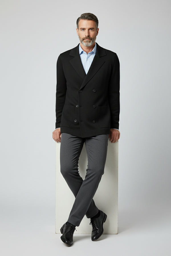 Black Double-Breasted Knit Jacket