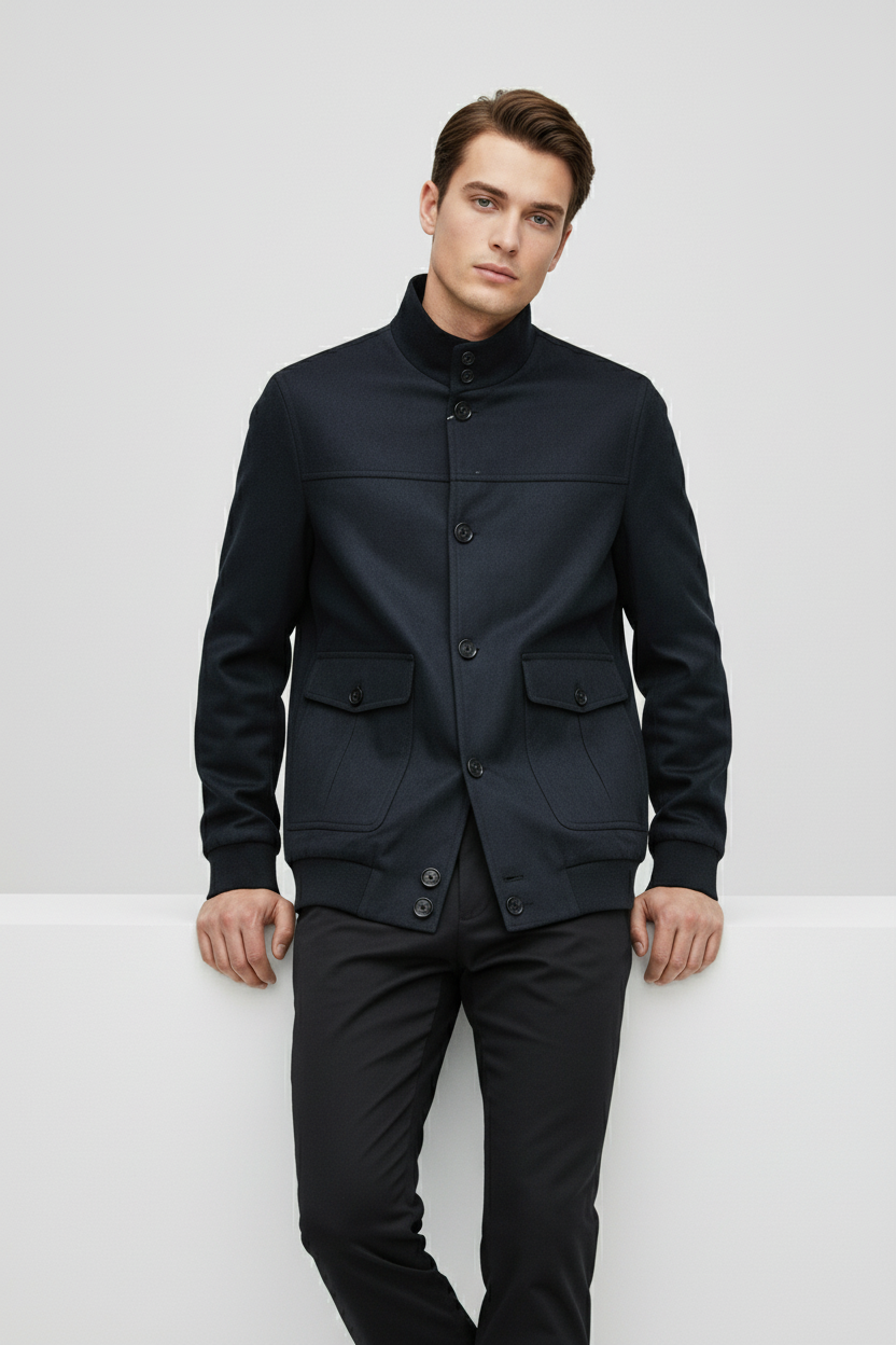 Navy Suede Bomber Jacket