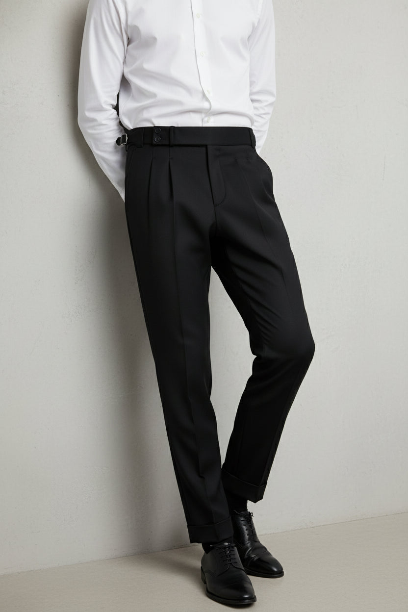 Black High-Waisted Pants with Double Seam Detail