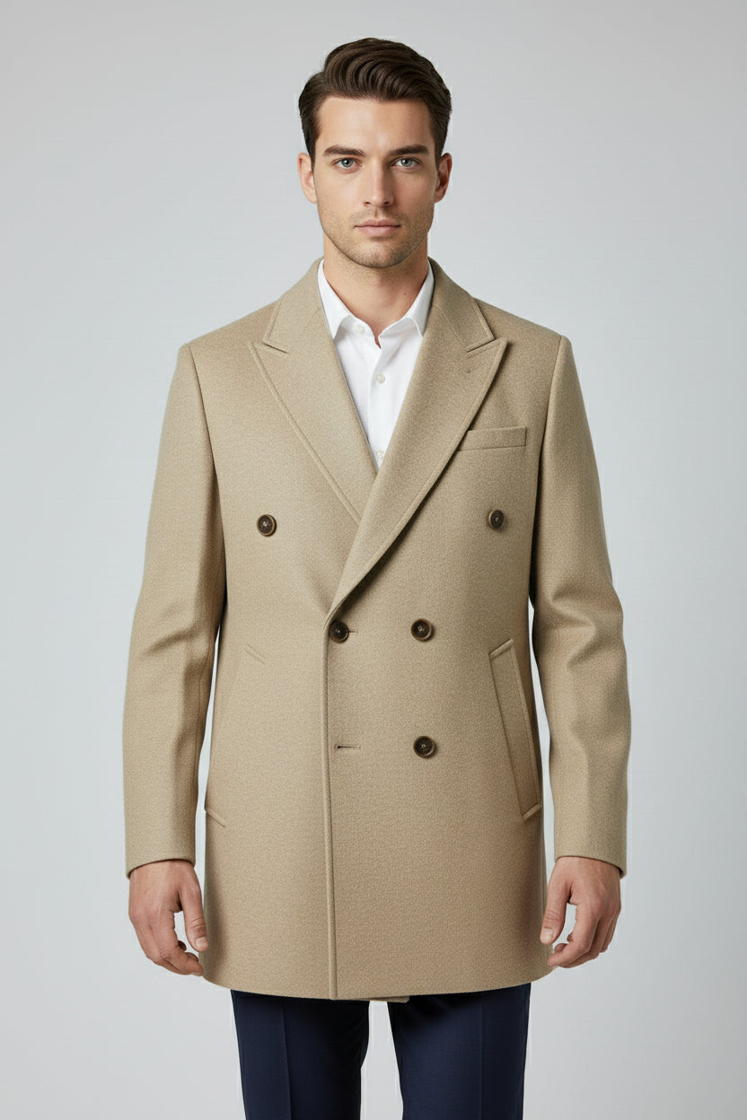 Beige Double-Breasted Overcoat