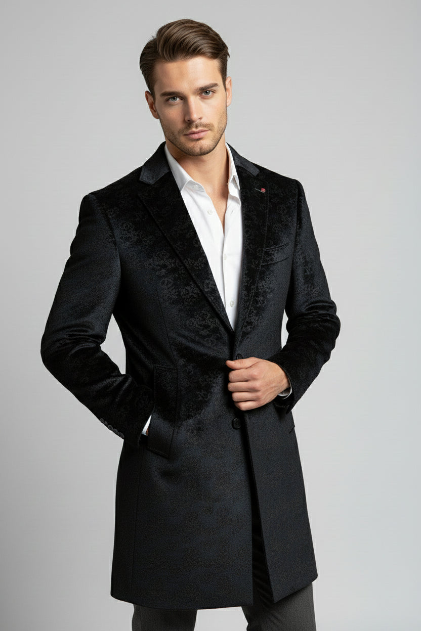 Black Floral Velvet Overcoat